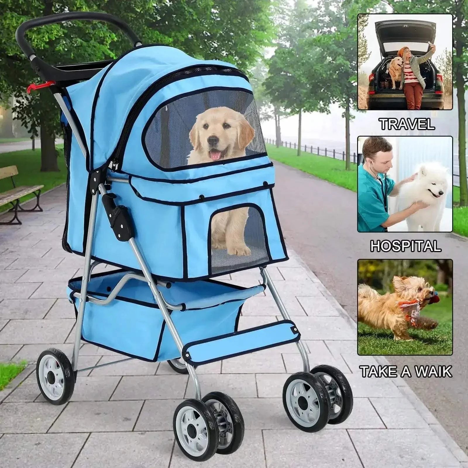 Fortunato Store LLC 4--Wheel Foldable Pet Stroller Blue / United States 4--Wheel Foldable Pet Stroller – Lightweight & Travel-Ready