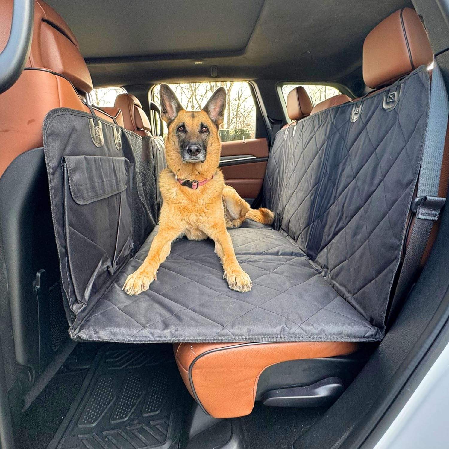 Fortunato Store Dog Car Seat Cover Dog Car Seat Cover with Mesh Window & Footwell Extender