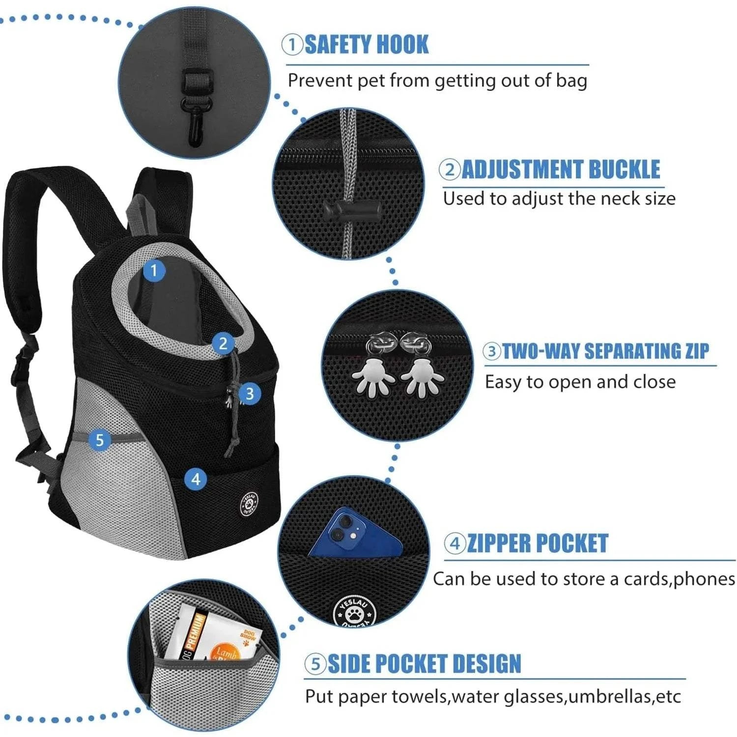 Fortunato Store Dog Carrier Backpack Dog Carrier Backpack – Front Pet Travel Bag