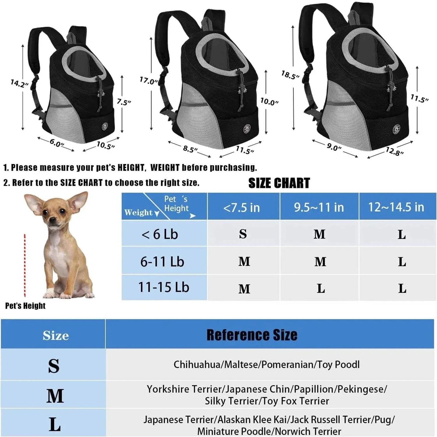Fortunato Store Dog Carrier Backpack Dog Carrier Backpack – Front Pet Travel Bag