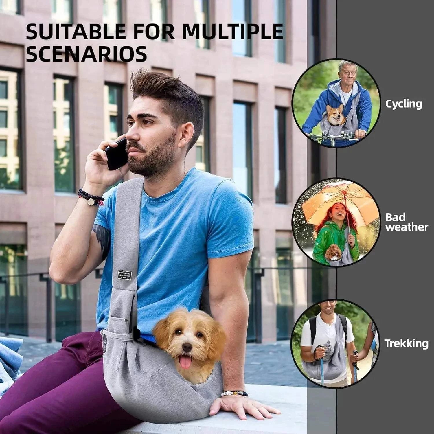 Fortunato Store LLC Dog Sling Carrier Gray / none / United States Cotton Pet Sling Bag – Travel Shoulder Carrier for Small Pets