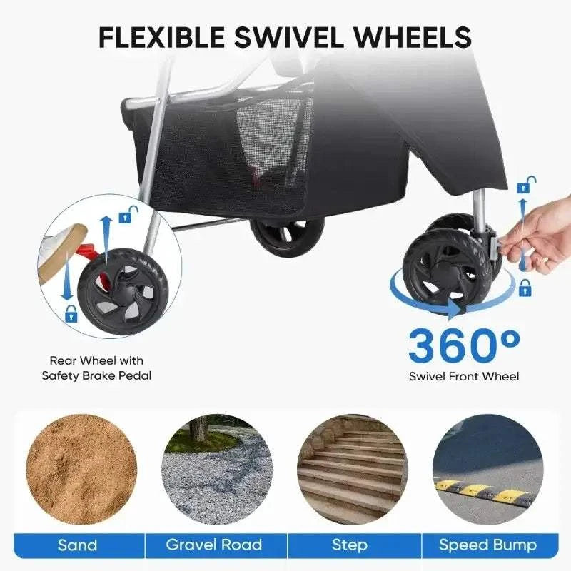 Fortunato Store LLC Pet Accessories / Dog Carriers Black / United States Foldable Pet Stroller – 3-Wheel Dog & Cat Carrier