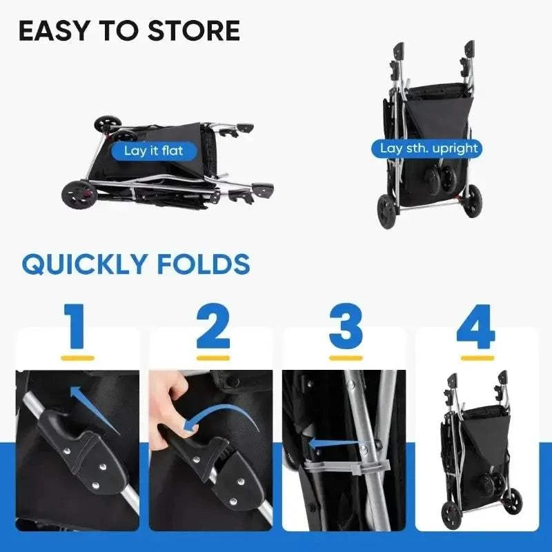 Fortunato Store LLC Pet Accessories / Dog Carriers Black / United States Foldable Pet Stroller – 3-Wheel Dog & Cat Carrier