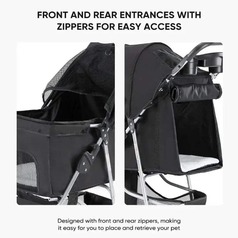 Fortunato Store LLC Pet Accessories / Dog Carriers Black / United States Foldable Pet Stroller – 3-Wheel Dog & Cat Carrier