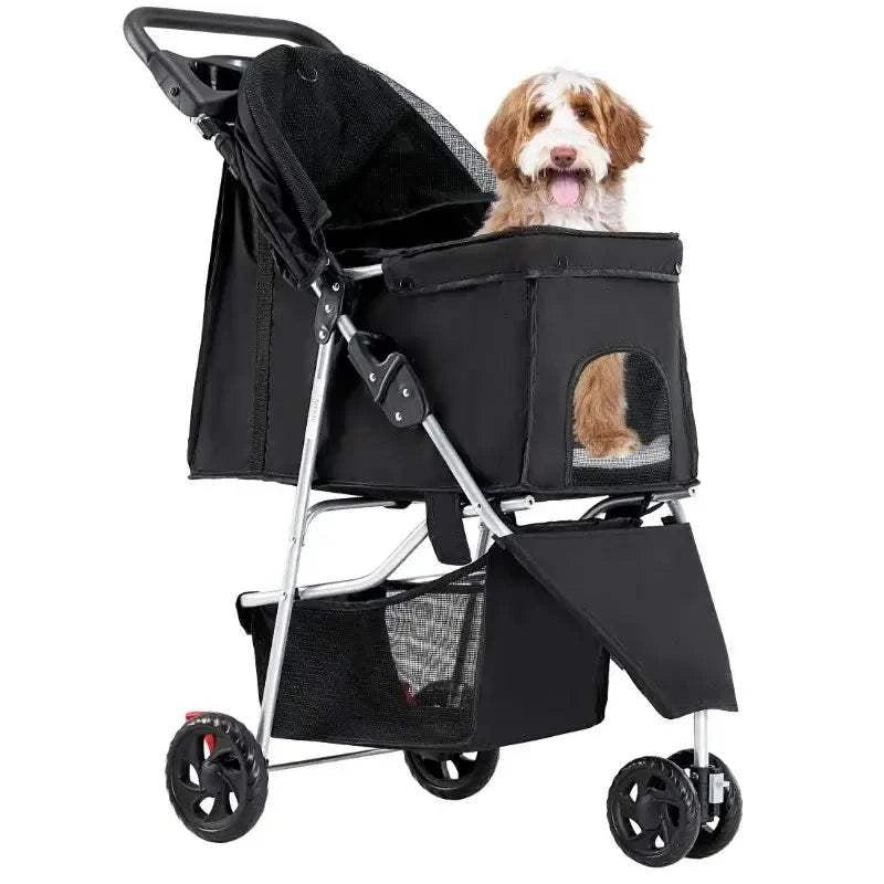 Fortunato Store LLC Pet Accessories / Dog Carriers Black / United States Foldable Pet Stroller – 3-Wheel Dog & Cat Carrier