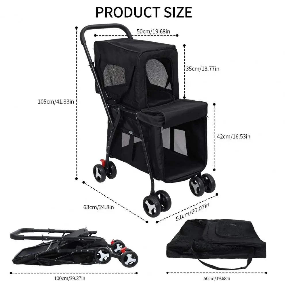 Fortunato Store LLC Double Pet Stroller Black / United States Double Pet Stroller – Foldable, Detachable Carrier for 2 Pets