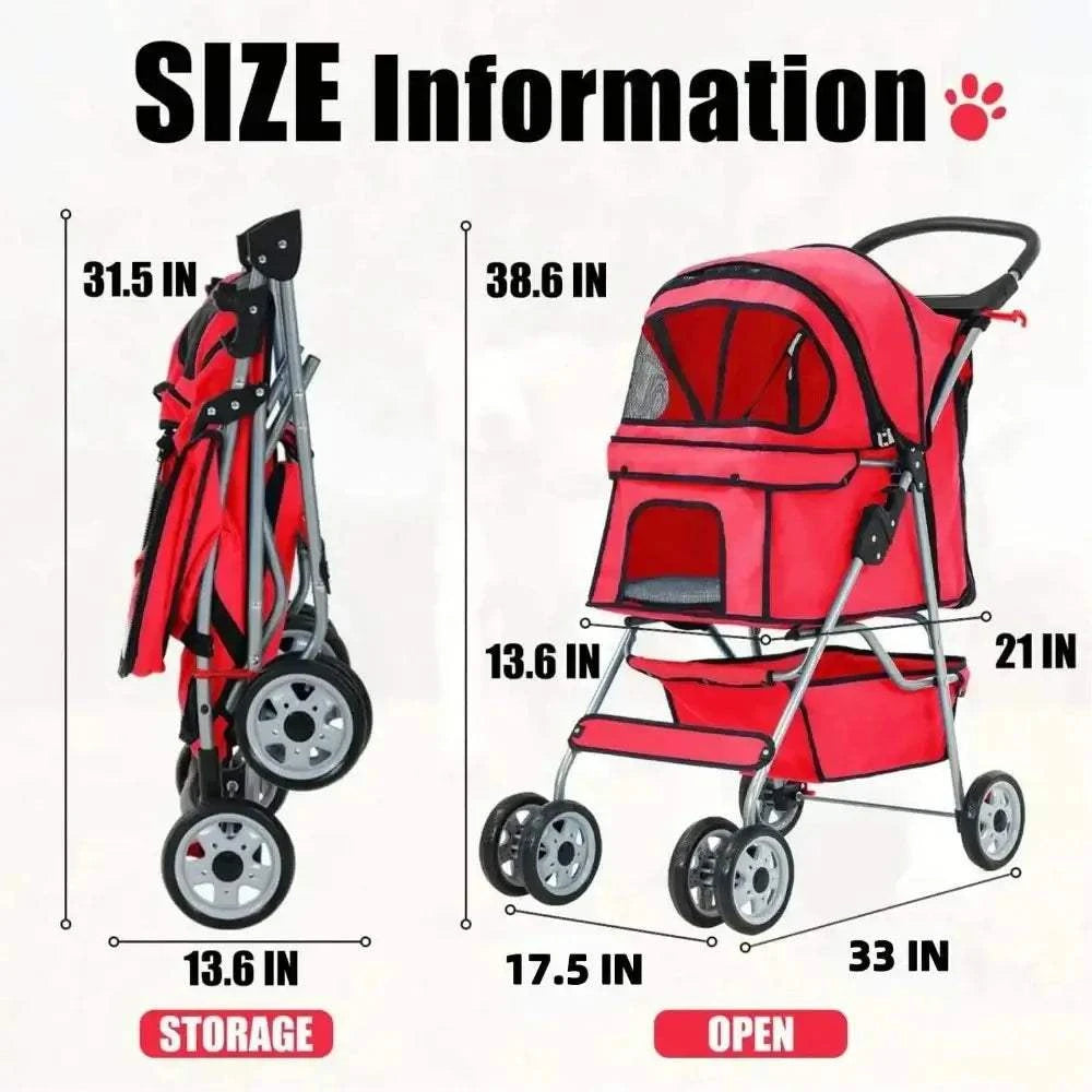 Fortunato Store LLC 4--Wheel Foldable Pet Stroller 4--Wheel Foldable Pet Stroller – Lightweight & Travel-Ready