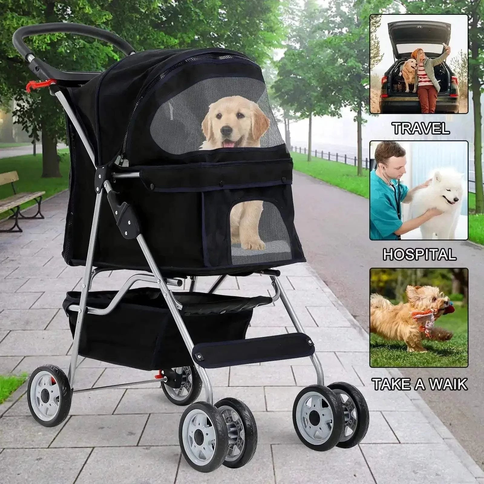 Fortunato Store LLC 4--Wheel Foldable Pet Stroller Black / United States 4--Wheel Foldable Pet Stroller – Lightweight & Travel-Ready