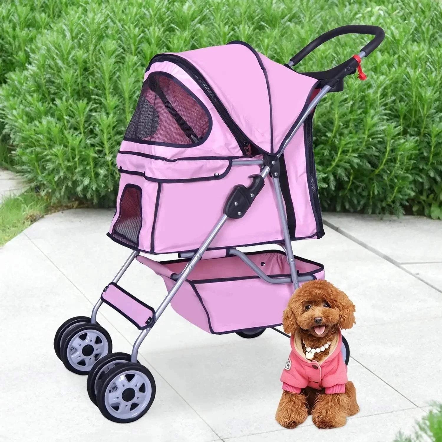 Fortunato Store LLC 4--Wheel Foldable Pet Stroller Pink / United States 4--Wheel Foldable Pet Stroller – Lightweight & Travel-Ready