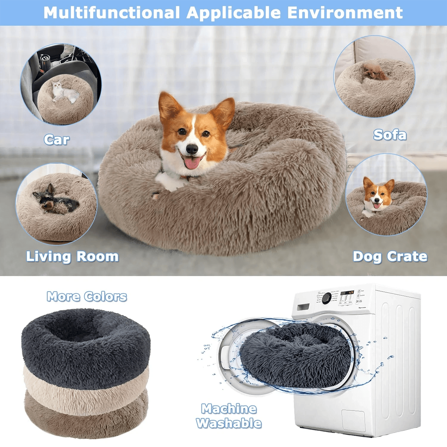 Fortunato Store LLC Donut Pet Bed Round Plush Dog Bed – Winter Pet Nest (40–90cm)