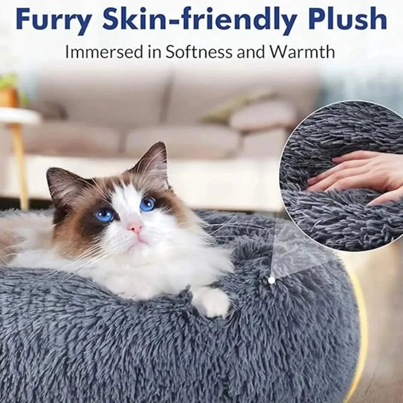 Fortunato Store LLC Donut Pet Bed Round Plush Dog Bed – Winter Pet Nest (40–90cm)