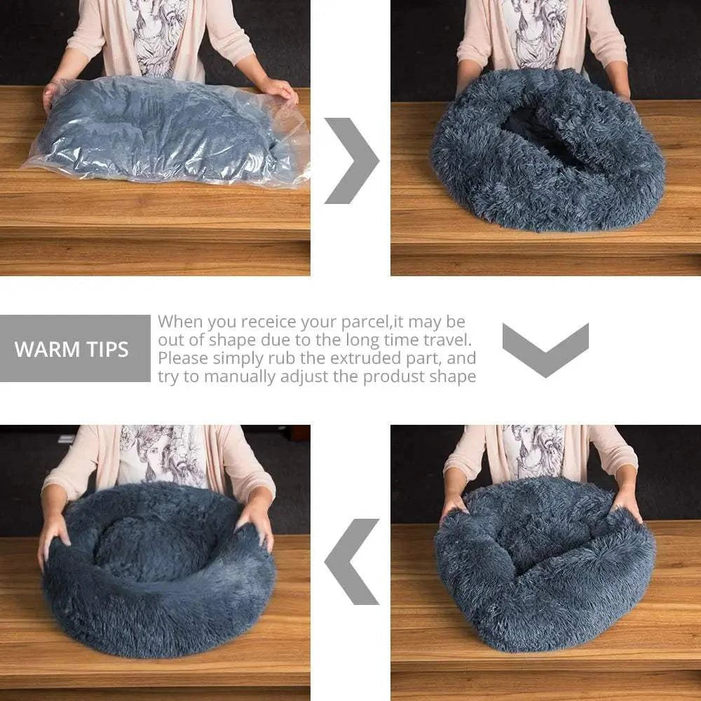 Fortunato Store LLC Donut Pet Bed Round Plush Dog Bed – Winter Pet Nest (40–90cm)