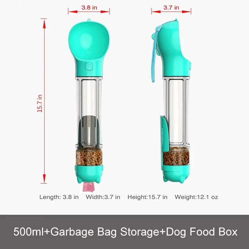 Fortunato Store Portable Pet Water Bottle 500ml with food box / Lake Blue Portable Pet Water Bottle – Travel & Leak-Proof Design
