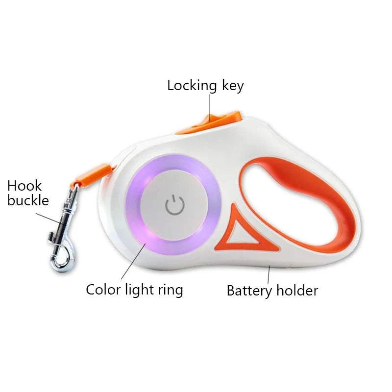 Fortunato Store Retractable Dog Leash Retractable Dog Leash with LED Light – 5M Nylon
