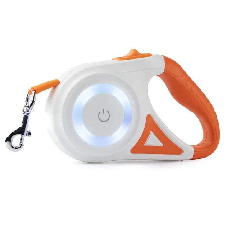 Fortunato Store Retractable Dog Leash Orange Retractable Dog Leash with LED Light – 5M Nylon