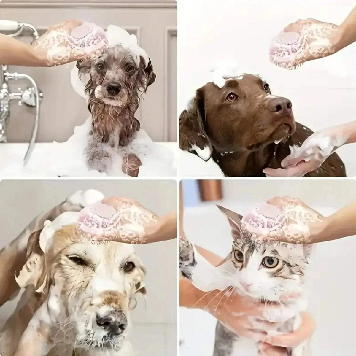Fortunato Store Dog Bath Brush Silicone Dog Bath Brush with Shampoo Dispenser