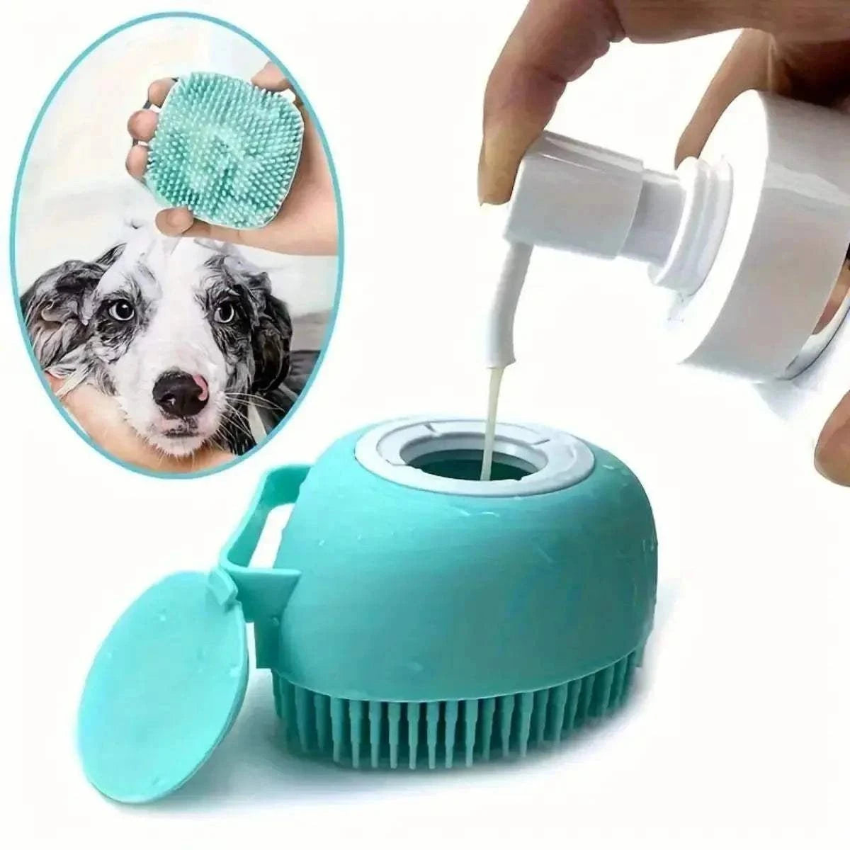 Fortunato Store Dog Bath Brush Silicone Dog Bath Brush with Shampoo Dispenser